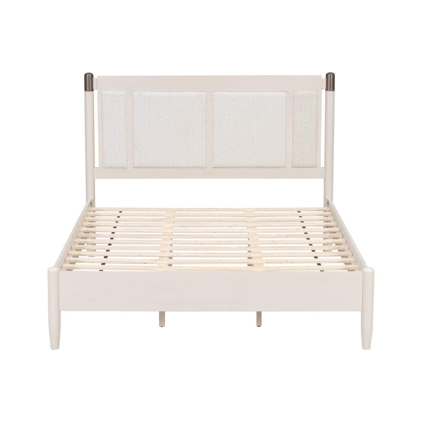 Solid wood queen bed frame with beige headboard and slatted base by HouseOfZazla on Tampa Home & Garden Store