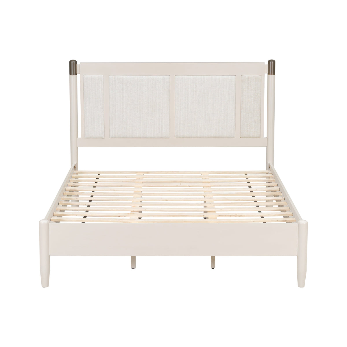 Solid wood queen bed frame with beige headboard and slatted base by HouseOfZazla on Tampa Home & Garden Store