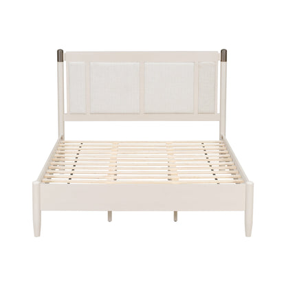 Solid wood queen bed frame with beige headboard and slatted base by HouseOfZazla on Tampa Home & Garden Store