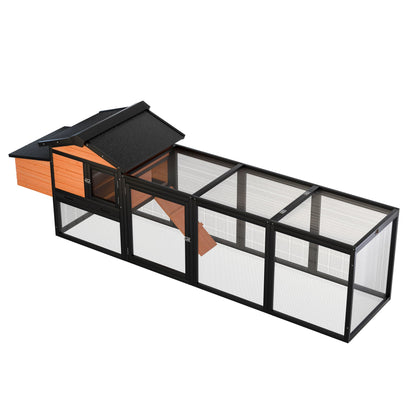 Chicken Coop With Run And Nesting Box HouseOfZazla black frame orange wood panels wire mesh on Tampa Home & Garden Store