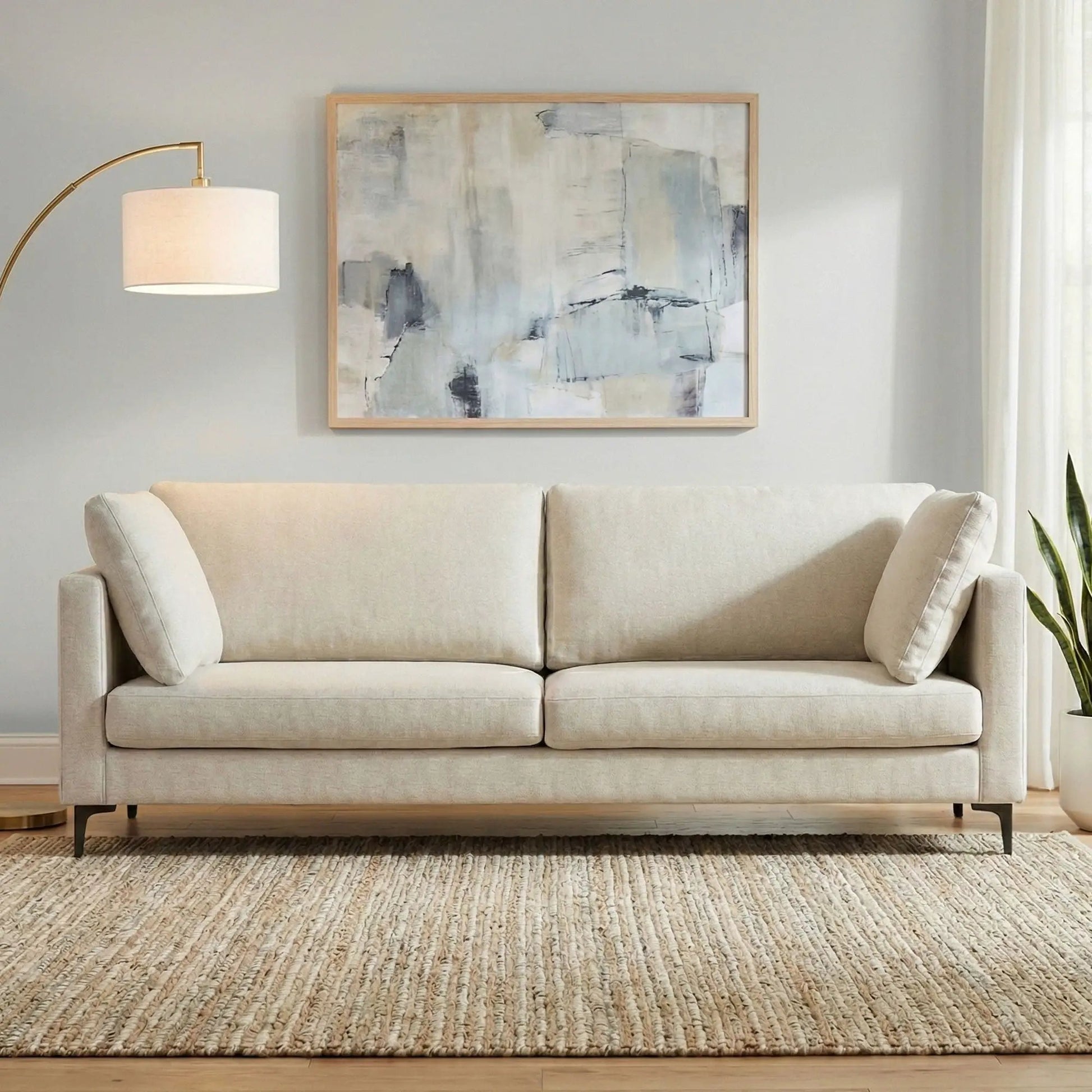 Ava - Mid Century Sofa, Upholstered, beige fabric, Unique Piece Furniture on Tampa Home & Garden Store