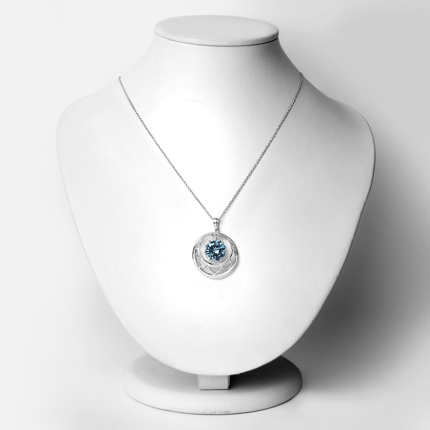 Pendant 8.75ct Swiss Blue Topaz in .925 Sterling Silver with decorative openwork circle on chain on Tampa Home & Garden Store