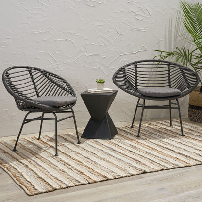 Cordella outdoor woven wicker chairs with cushions, set of 2, black wicker with gray cushions on Tampa Home & Garden Store
