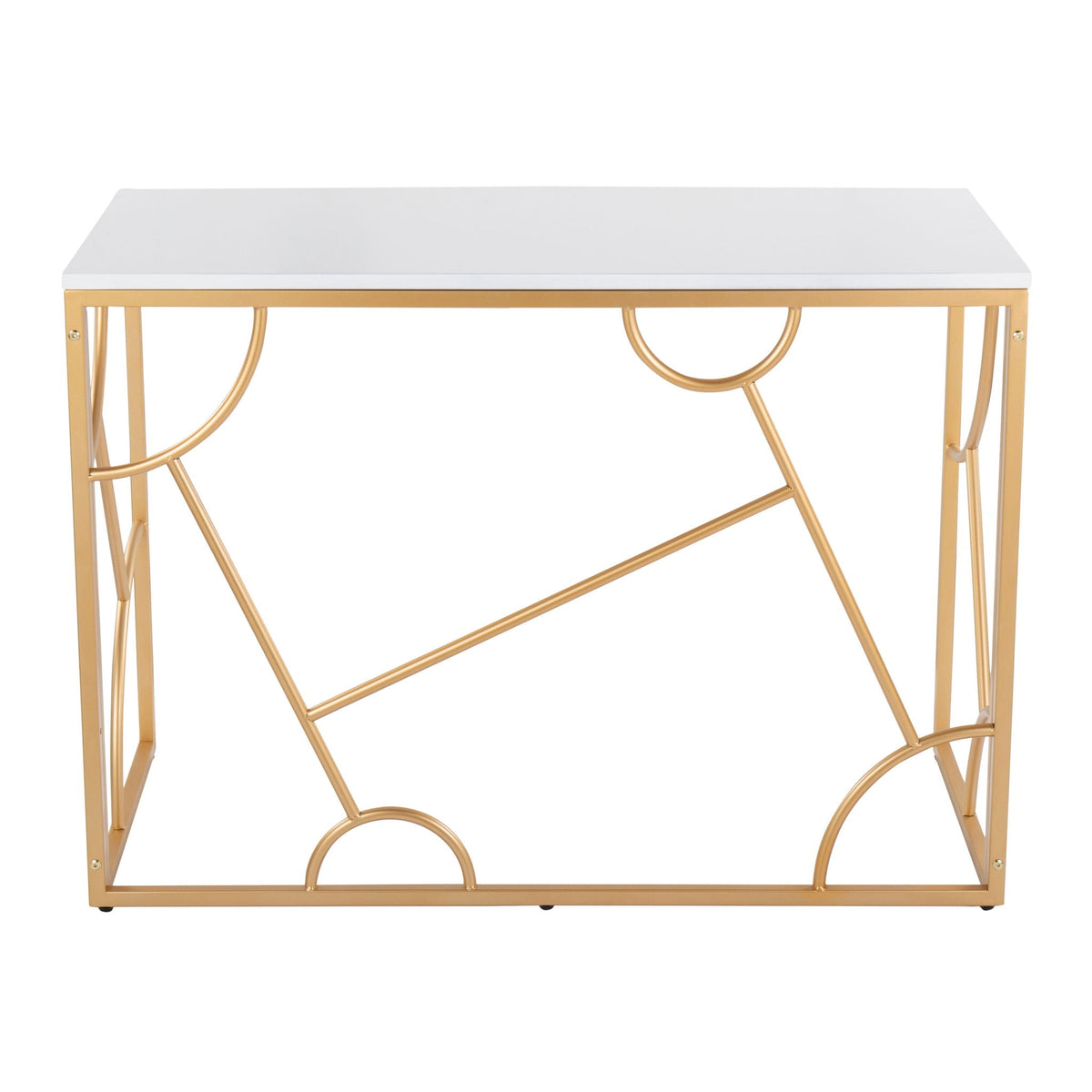 Contemporary writing desk white top with gold geometric metal frame by HouseOfZazla on Tampa Home & Garden Store