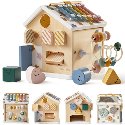 Tiny Land Cottage Activity Cube Morandi wooden baby activity toy with soft xylophone bars on Tampa Home & Garden Store