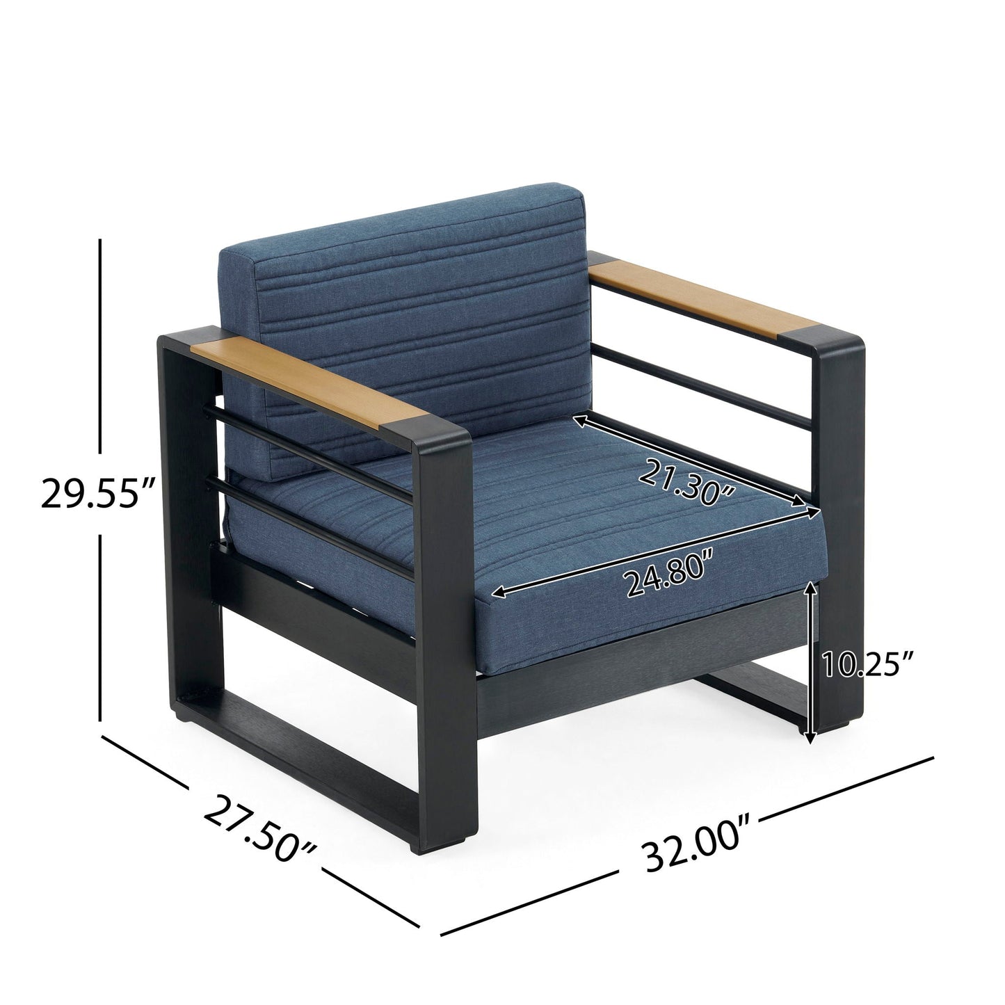 Giovanna Club Chair Set with Aluminum Frame in blue outdoor cushions, HouseOfZazla on Tampa Home & Garden Store