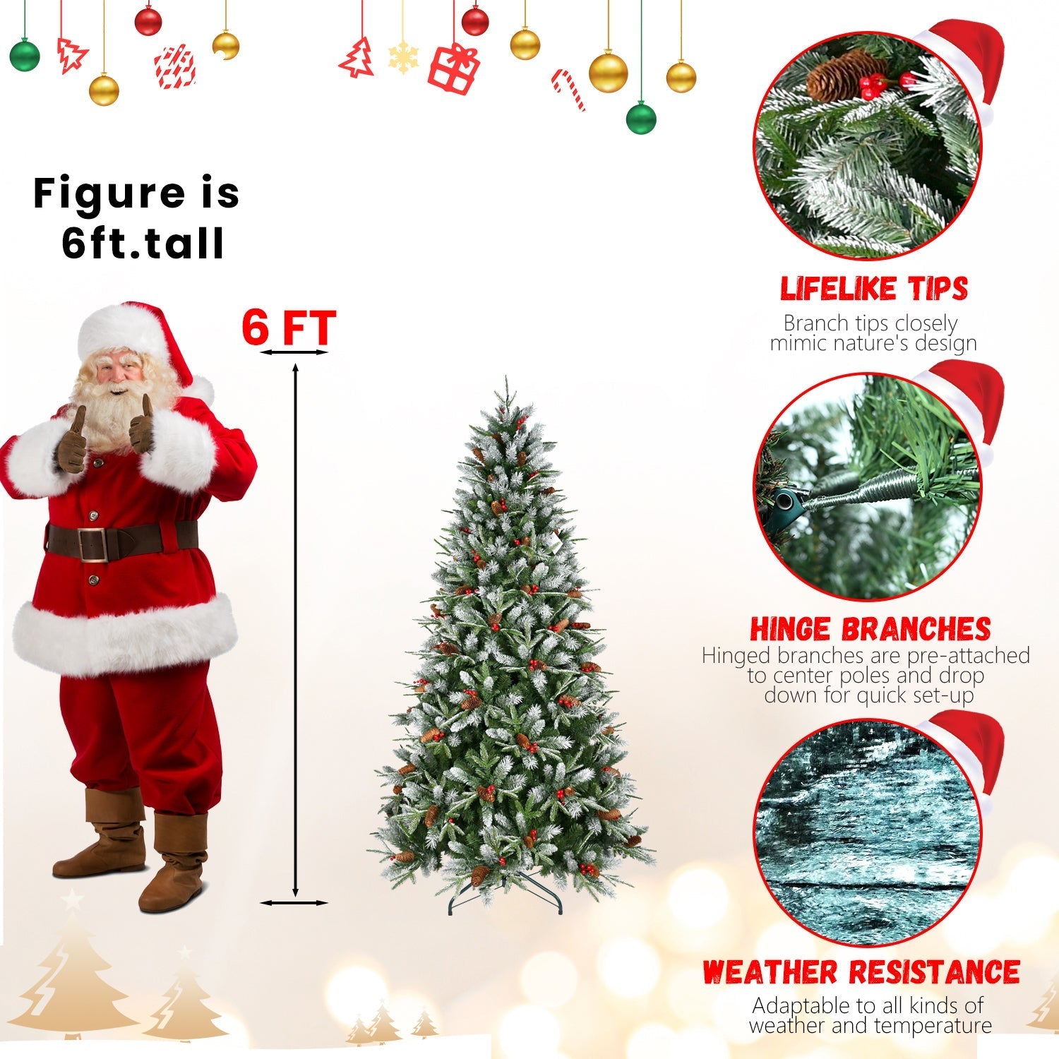 7.5-Foot Snow-Tipped Woodland Christmas Tree with frosted branches, pinecones and red berries on Tampa Home & Garden Store