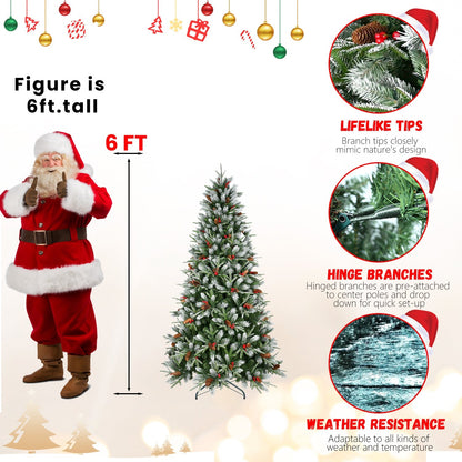 7.5-Foot Snow-Tipped Woodland Christmas Tree with frosted branches, pinecones and red berries on Tampa Home & Garden Store
