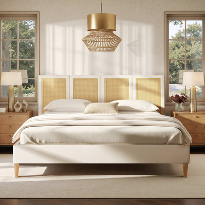Toscana King Upholstered Cane-Back Platform Bed antique beige by HouseOfZazla on Tampa Home & Garden Store