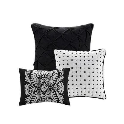 HouseOfZazla 7 Piece Cotton Printed Comforter Set cushions: black quilted, white with dots on Tampa Home & Garden Store