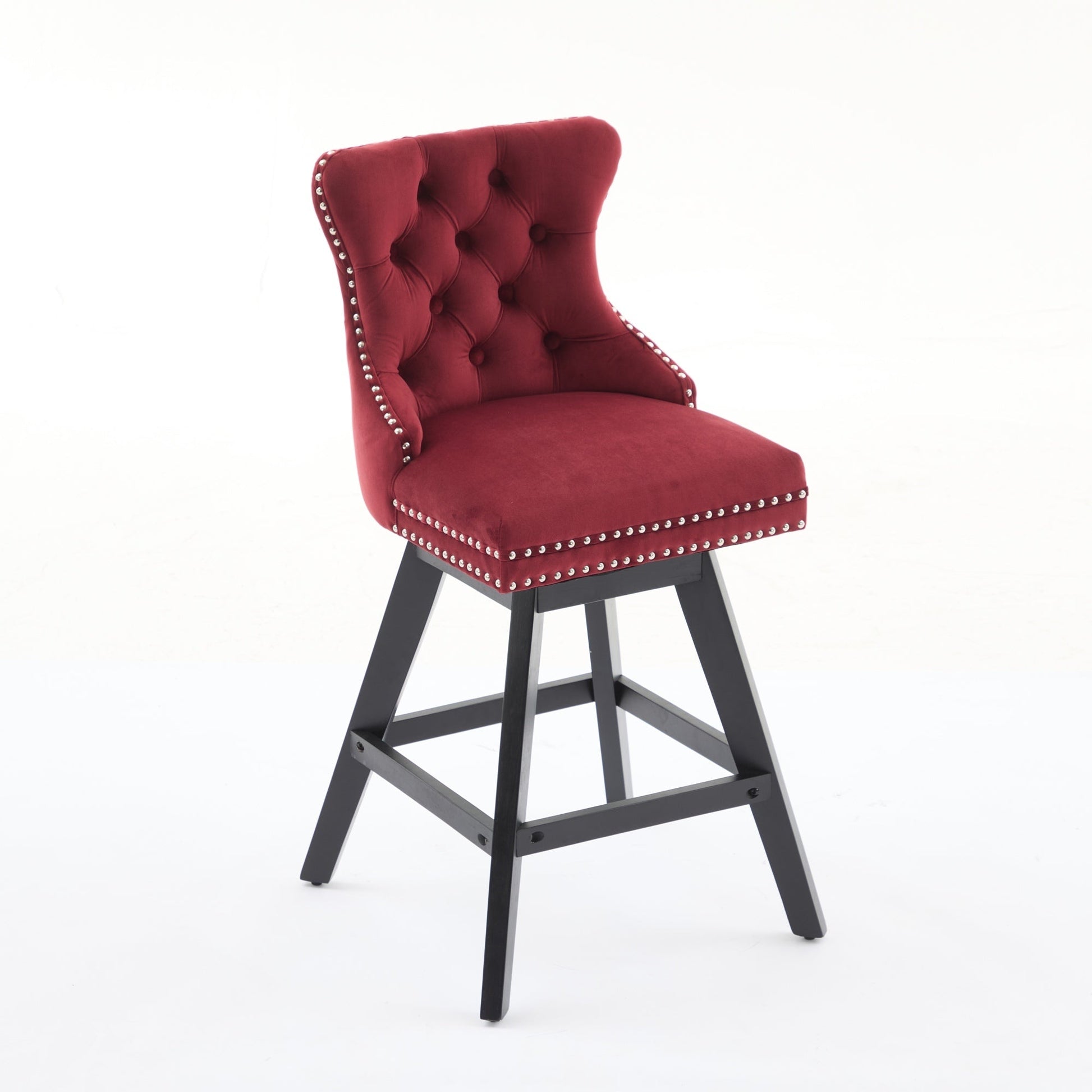 Swivel velvet barstools set of 2 wine red with tufted button back and black legs HouseOfZazla on Tampa Home & Garden Store