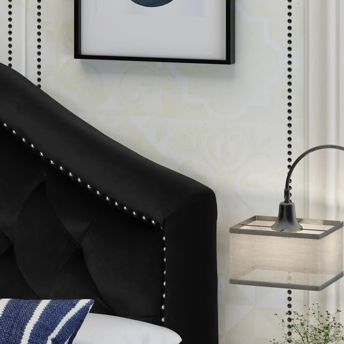 Kaarina Contemporary Tufted Fabric Headboard by HouseOfZazla in black fabric on Tampa Home & Garden Store