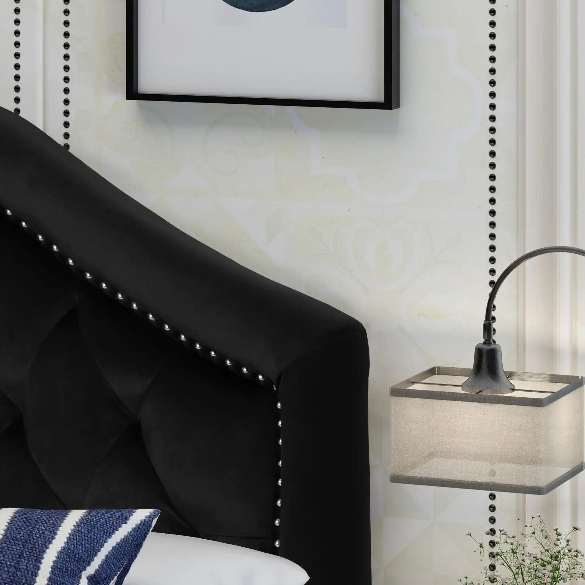 Kaarina Contemporary Tufted Fabric Headboard by HouseOfZazla in black fabric on Tampa Home & Garden Store