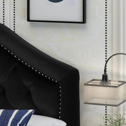 Kaarina Contemporary Tufted Fabric Headboard by HouseOfZazla in black fabric on Tampa Home & Garden Store