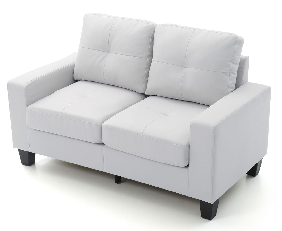 Track Arm Loveseat in gray fabric with pocket coil comfort; back cushions and black legs on Tampa Home & Garden Store