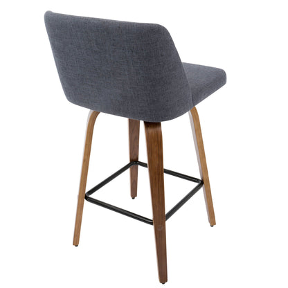 Toriano counter stools set of 2, mid-century modern gray fabric, wood legs with footrest on Tampa Home & Garden Store