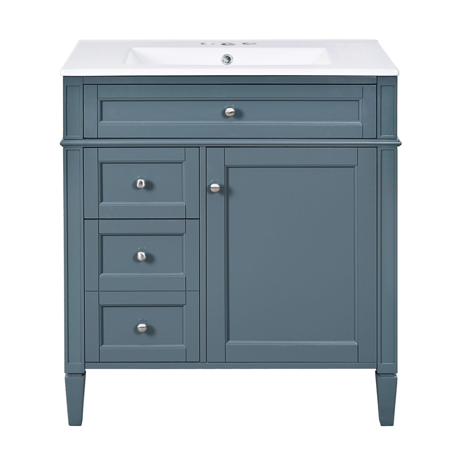 Bathroom vanity with top sink in blue by HouseOfZazla, storage drawers and chrome knobs on Tampa Home & Garden Store