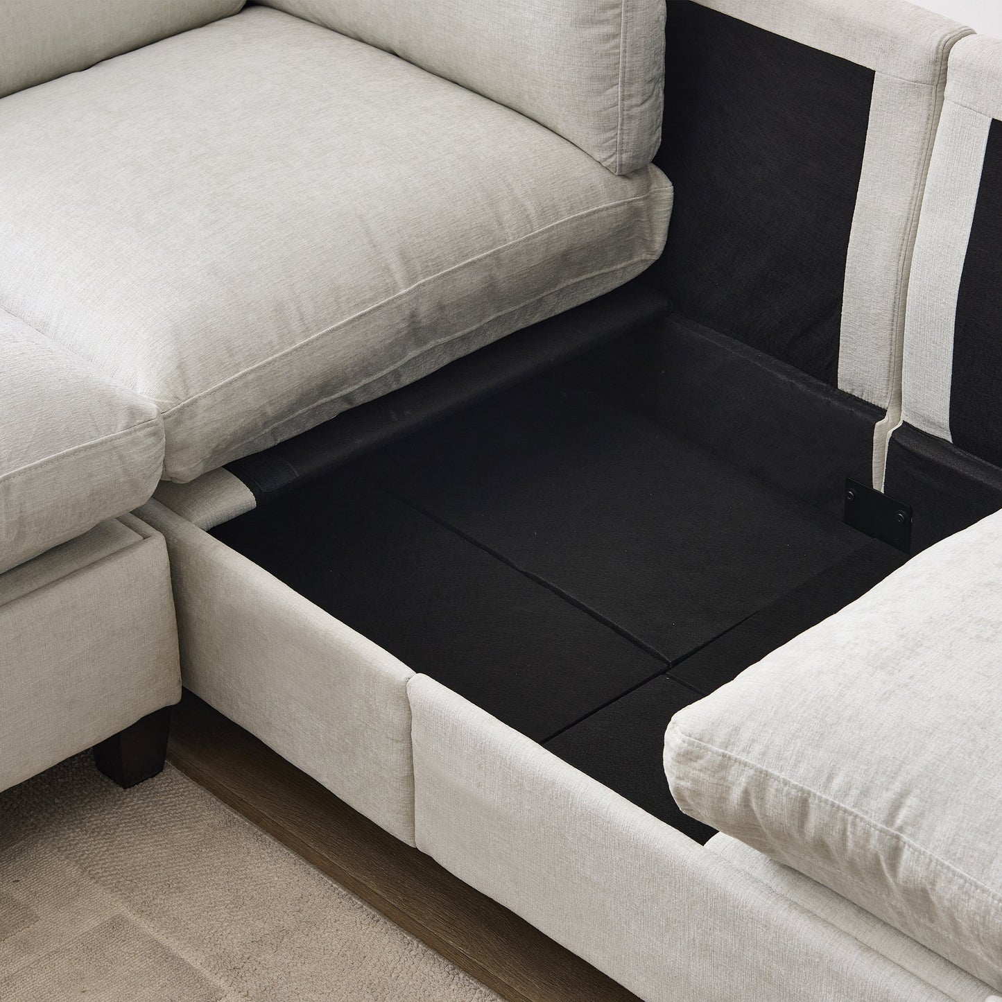 96.5-inch beige sectional sofa by HouseOfZazla with black base panels on Tampa Home & Garden Store