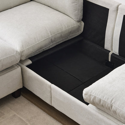 96.5-inch beige sectional sofa by HouseOfZazla with black base panels on Tampa Home & Garden Store