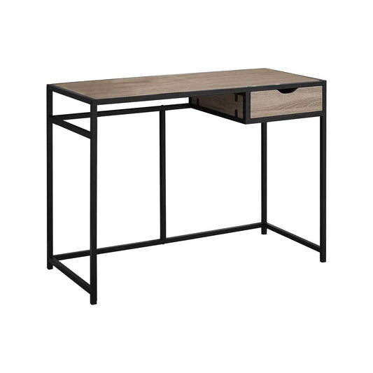 Computer desk with black metal frame and oak-toned wood top, 1 right-side storage drawer on Tampa Home & Garden Store