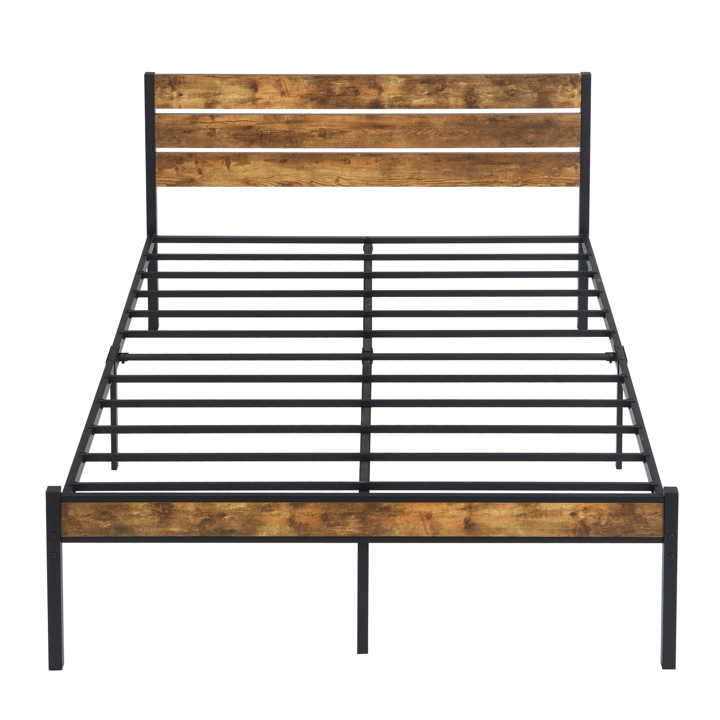 Full Size Bed Frame with Wood Headboard HouseOfZazla rustic wood panels and black metal frame on Tampa Home & Garden Store