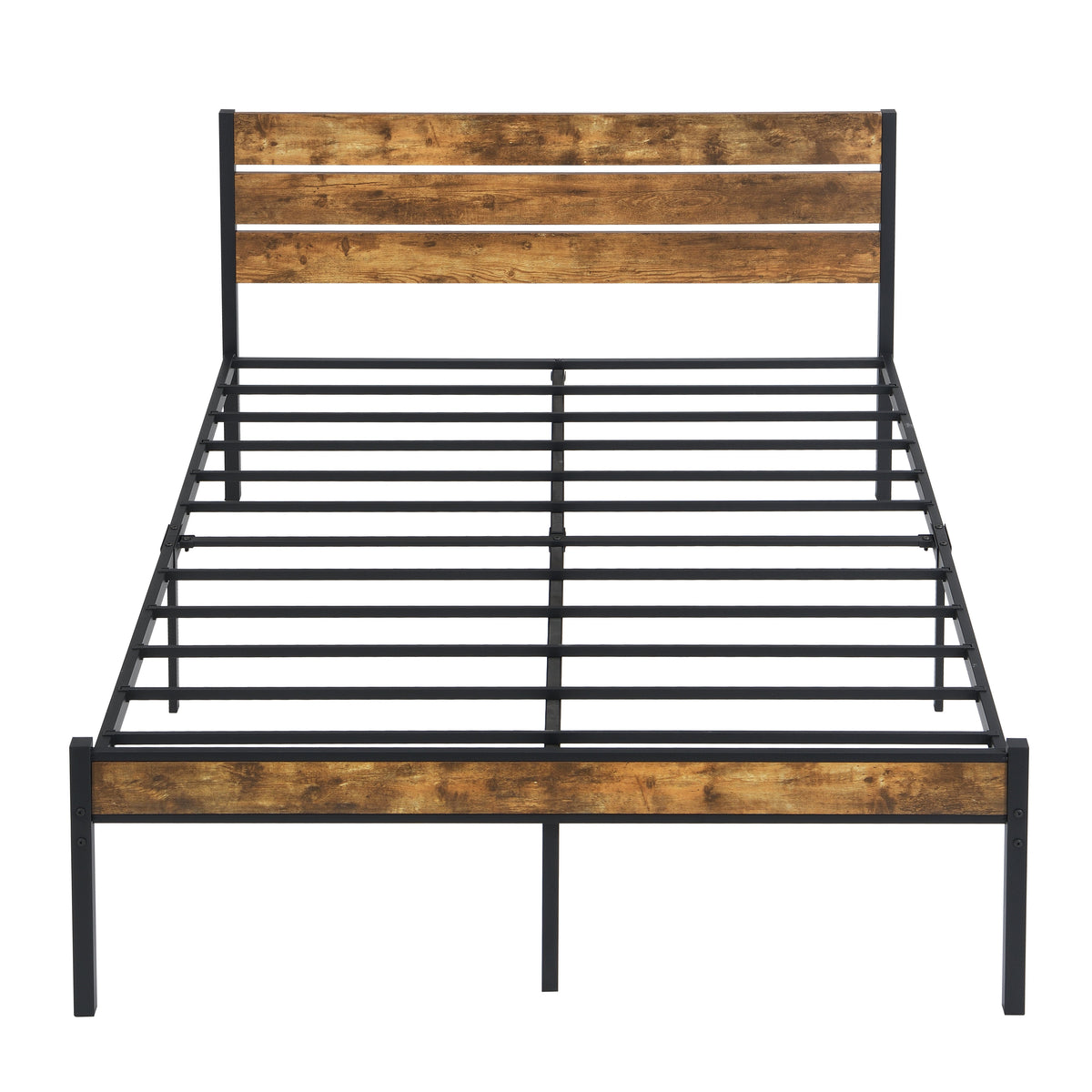 Full Size Bed Frame with Wood Headboard HouseOfZazla rustic wood panels and black metal frame on Tampa Home & Garden Store