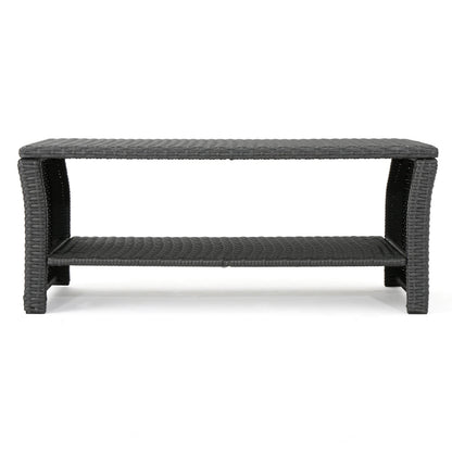 St Lucia outdoor dining table grey wicker with open shelf storage on Tampa Home & Garden Store