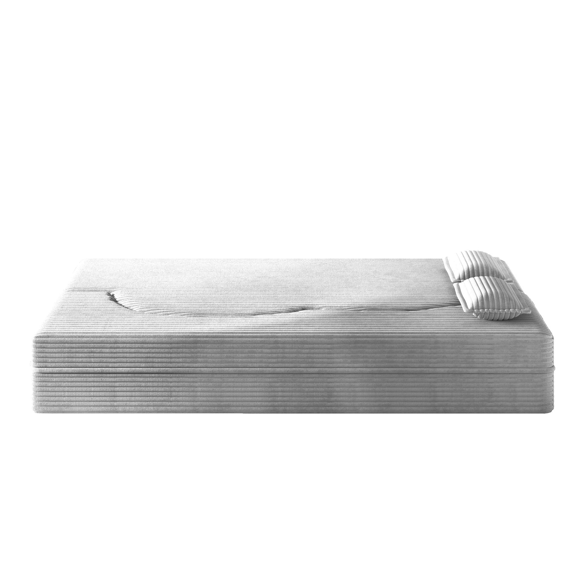 Floor sofa with two pillows, gray ribbed fabric, convertible twin mattress for living room on Tampa Home & Garden Store