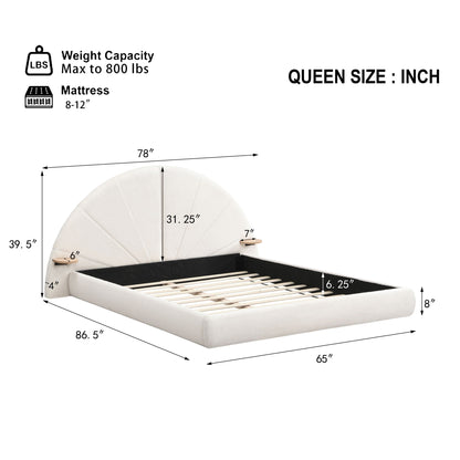 Queen arched beige upholstered bed with small table accents, HouseOfZazla on Tampa Home & Garden Store