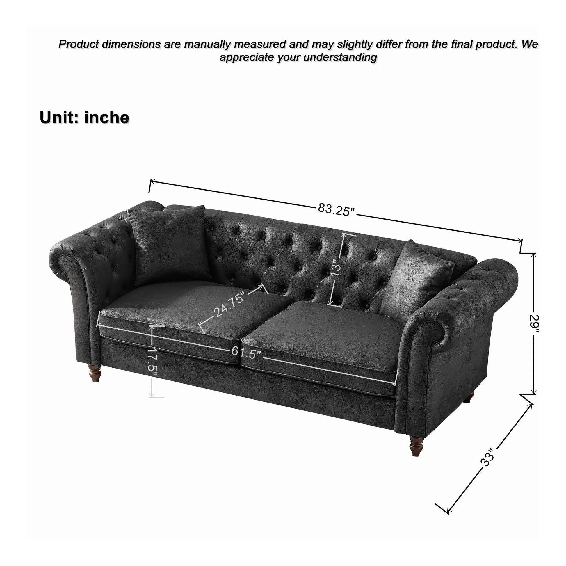 Chesterfield 3+2 seater sofa set in black high-tech fabric by Unique Piece Furniture on Tampa Home & Garden Store