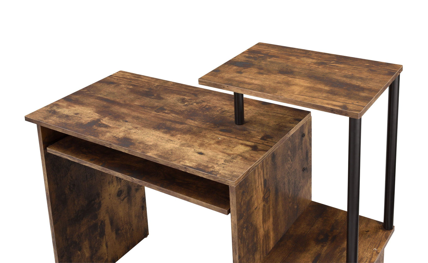 Lyphre Computer Desk Weathered Oak with black metal legs, two-piece modular setup on Tampa Home & Garden Store
