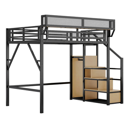Loft Bed With Stairs Wardrobe Storage Shelves metal frame with mesh rails Unique Piece Furniture on Tampa Home & Garden Store