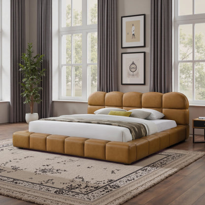 Roswell King Size Platform Bed by HouseOfZazla in tan leather upholstery modern bedroom on Tampa Home & Garden Store