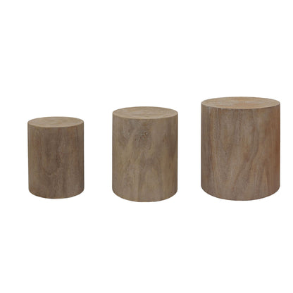 Cylinder nesting tables set of 3 in natural wood finish engineered wood by HouseOfZazla on Tampa Home & Garden Store