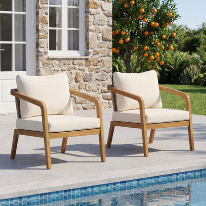 Acacia Wood Patio Club Chairs and Soft Cushions