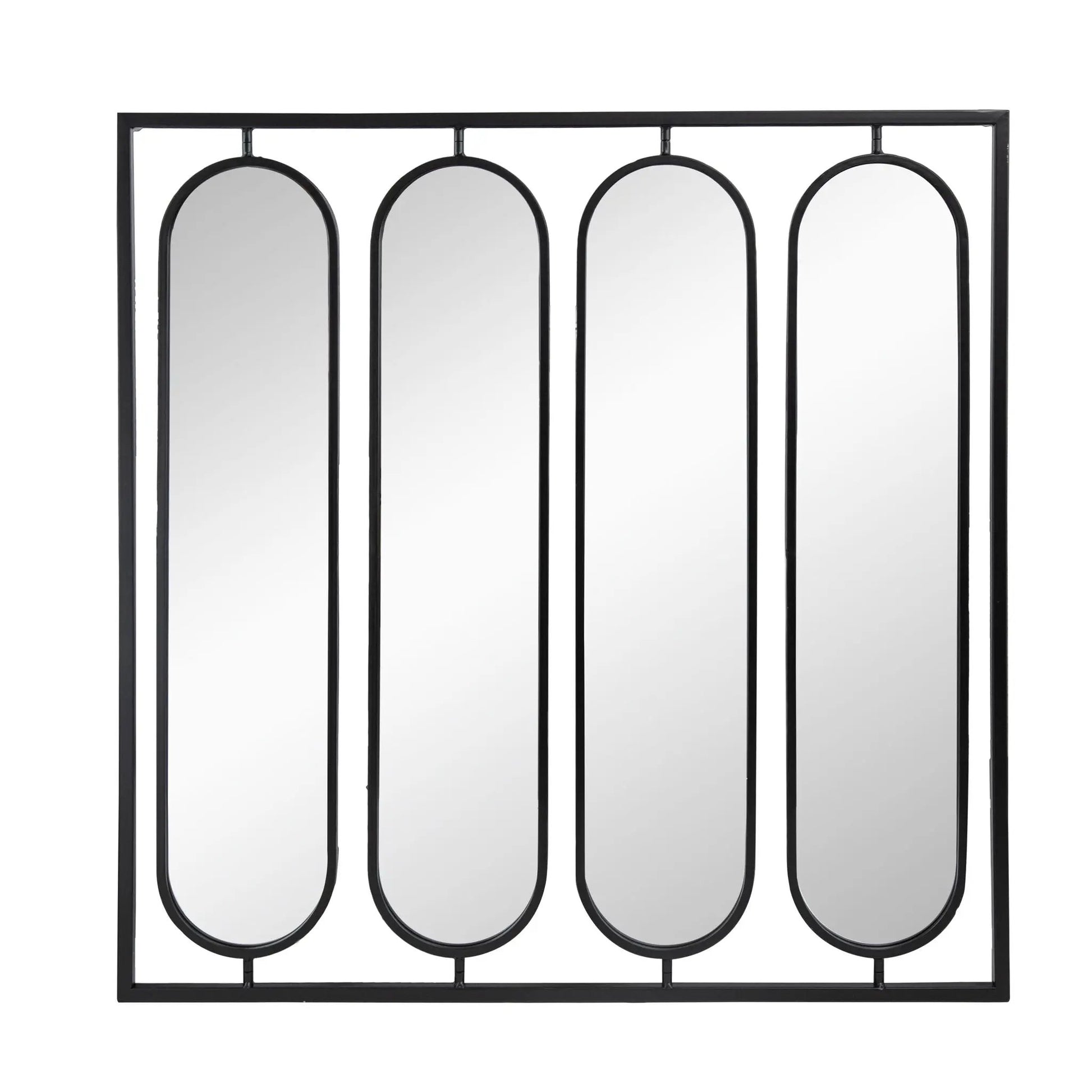 Large four-oval wall mirror with square black frame for living room decor on Tampa Home & Garden Store