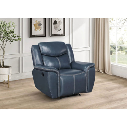 Brier blue upholstered padded arm recliner with manual recline and pillowtop arms on Tampa Home & Garden Store