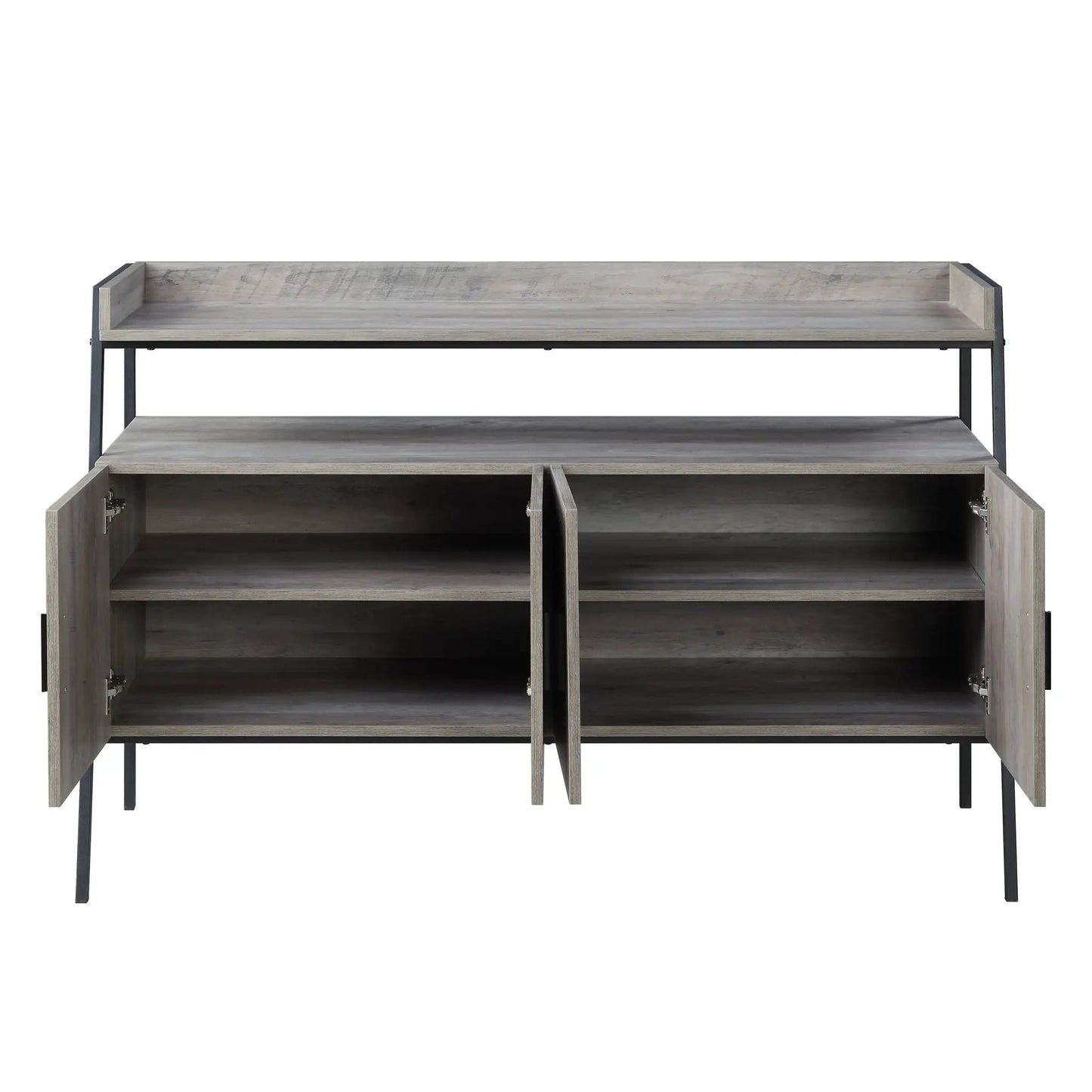 Gray Samiya TV Stand by Unique Piece Furniture, metal frame, open and cabinet storage on Tampa Home & Garden Store