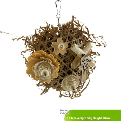 Parrot natural ricepaper pith ball safety chew toy with woven nest and cream flowers on Tampa Home & Garden Store