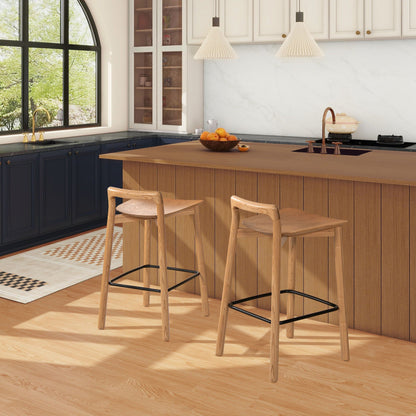 Modern minimalist low-back counter stool in natural blonde ash with ergonomic footrest, 3-pack on Tampa Home & Garden Store