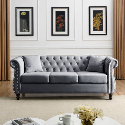 Chesterfield Sofa With Nailhead Trim and Cushions
