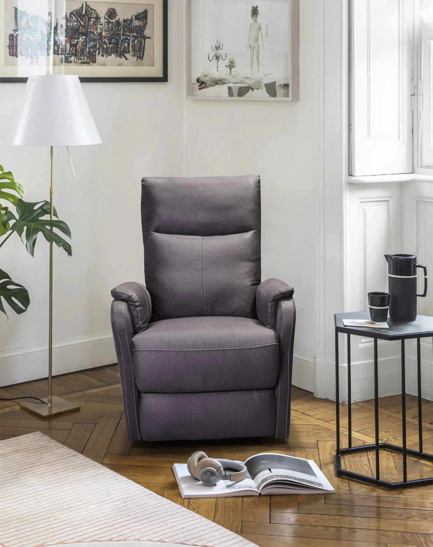 Recliner chair in dark gray with power function by Unique Piece Furniture in modern living room on Tampa Home & Garden Store