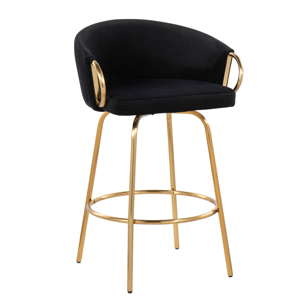 Claire Contemporary Counter Stool black velvet with gold metal frame and curved arms on Tampa Home & Garden Store