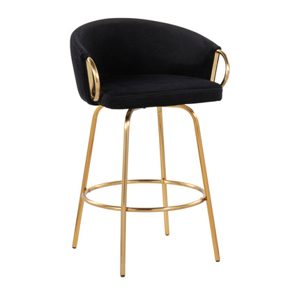 Claire Contemporary Counter Stool black velvet with gold metal frame and curved arms on Tampa Home & Garden Store