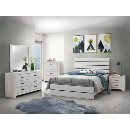 Slatted Headboard Panel Bed by HouseOfZazla in light wood finish with matching dressers on Tampa Home & Garden Store