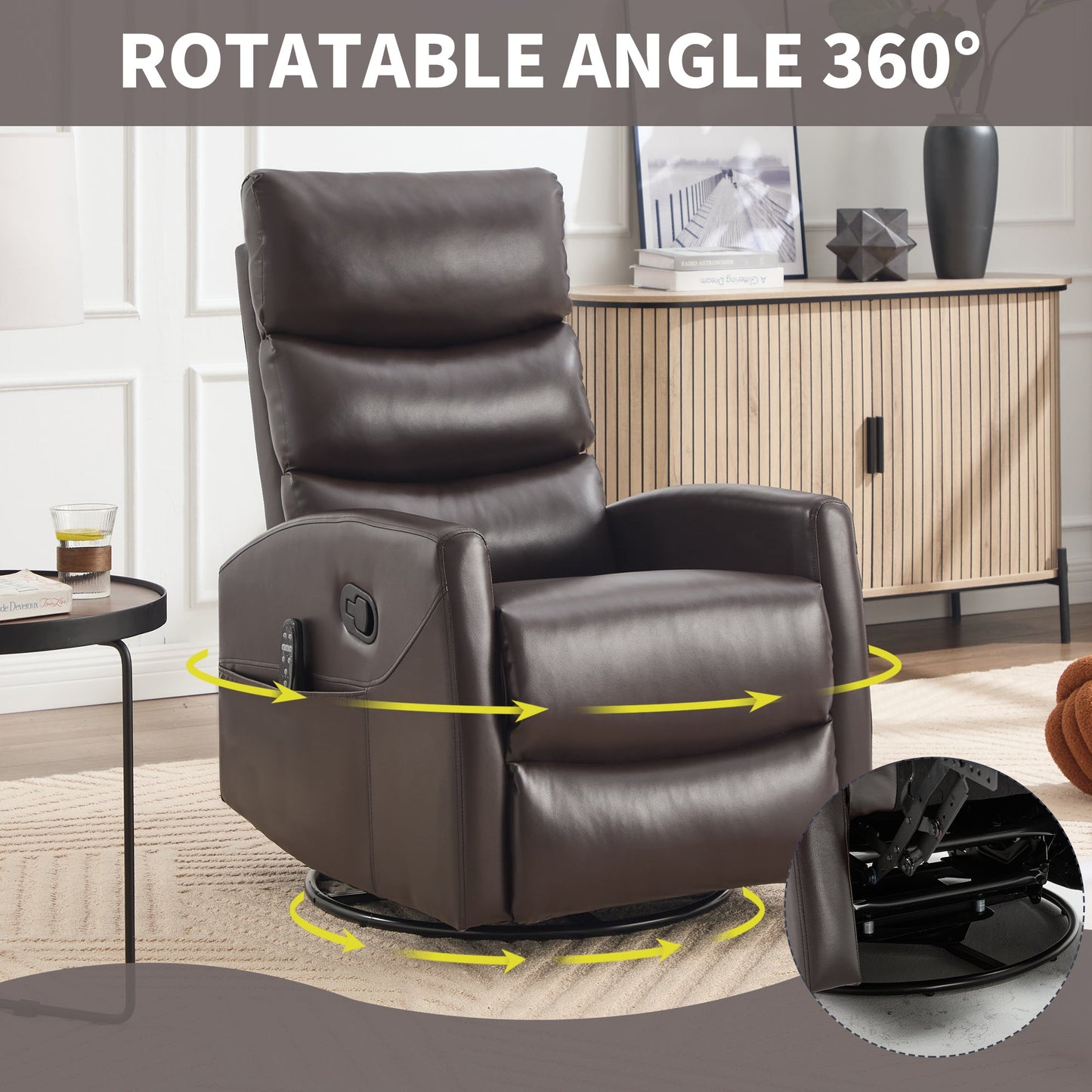 Heat Massage Manual Recliner Chair in dark brown leather with rocker and swivel by HouseOfZazla on Tampa Home & Garden Store