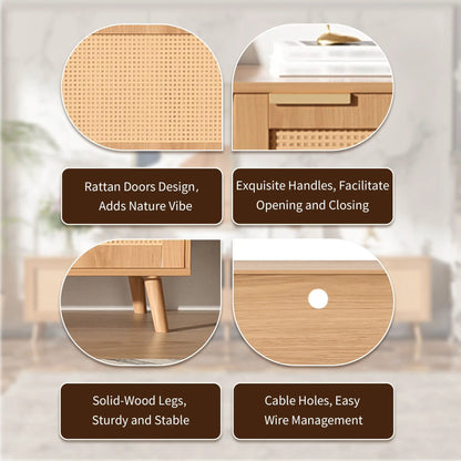 Rattan and Solid Wood TV Stand With Cable