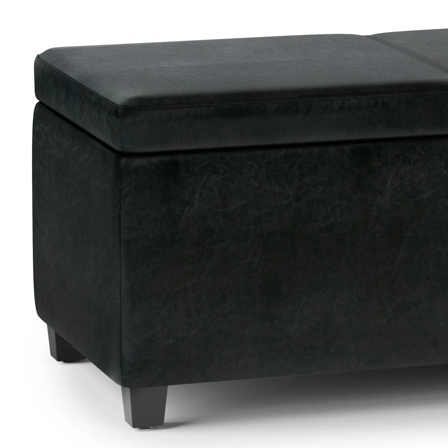 Avalon - Multifunctional Storage Ottoman Bench in black faux leather with tapered legs on Tampa Home & Garden Store