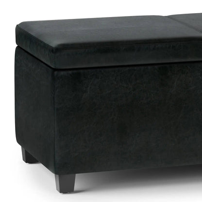 Avalon - Multifunctional Storage Ottoman Bench in black faux leather with tapered legs on Tampa Home & Garden Store