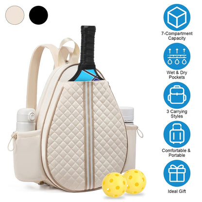 GemGear beige quilted pickleball sling bag waterproof with wet pocket and paddle slot on Tampa Home & Garden Store